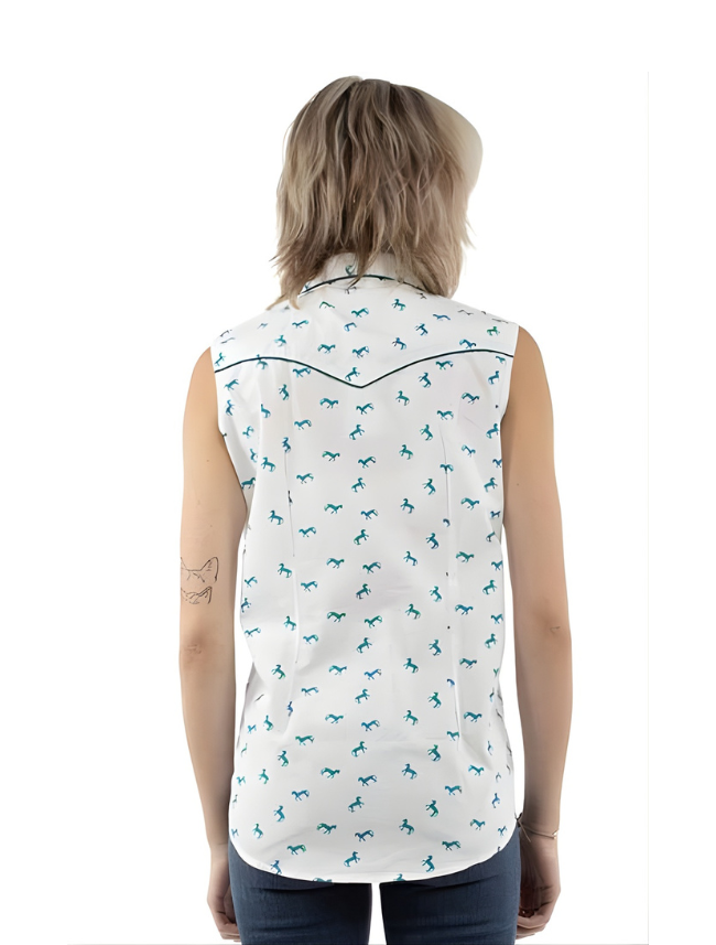 Scully Women's White Horse Print Sleeveless Top