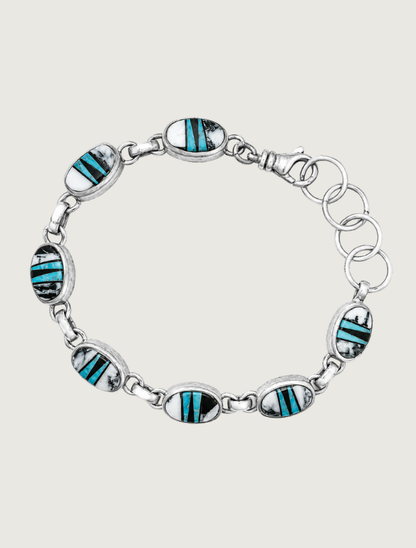 Sterling Silver Multi Inlay Link Bracelet