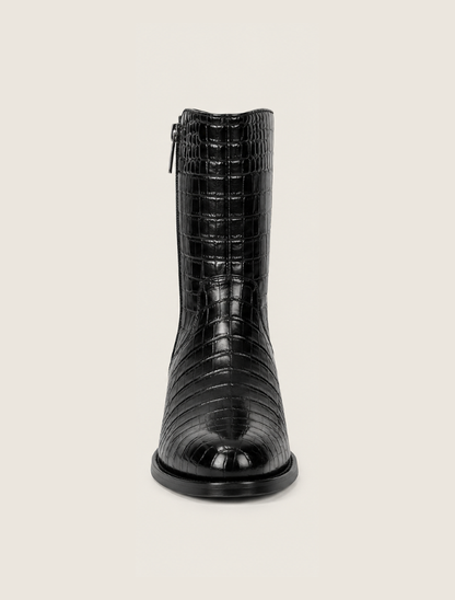 Cuadra Men's Caiman Round Toe Zipper Dress Boots in Black