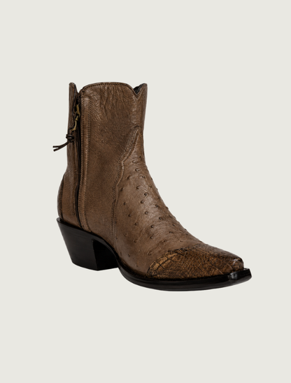 Stallion Ostrich & Caiman Zorro Ankle Boots in Mouse