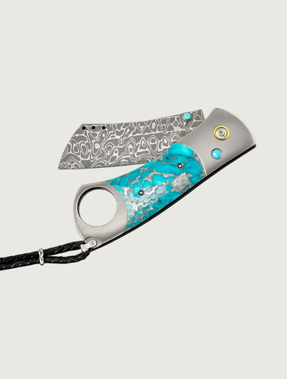 William Henry Titanium Cigar Cutter with Kingman Turquoise and Damascus Steel Blade
