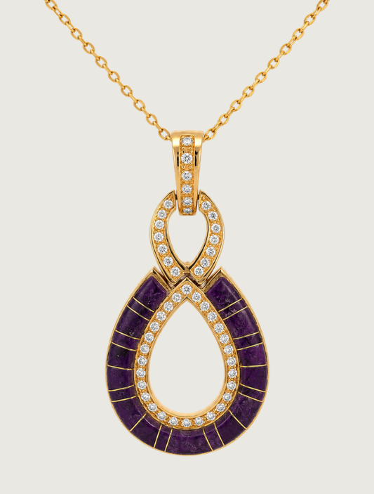 14K Yellow Gold Sugilite & Diamond Pendant