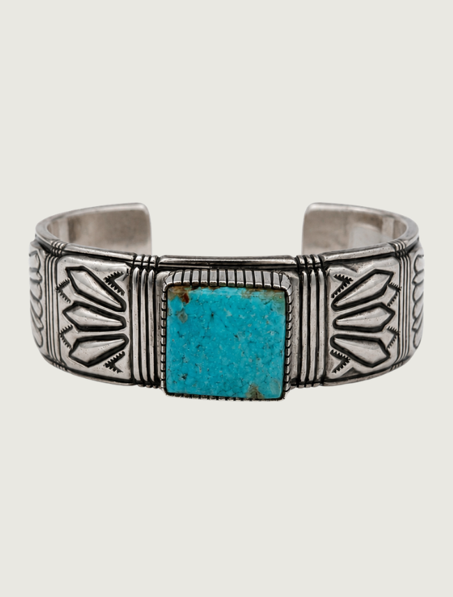 "CZN" Sterling Silver & Square Turquoise Cuff Bracelet