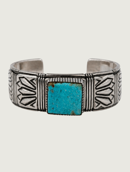 "CZN" Sterling Silver & Square Turquoise Cuff Bracelet
