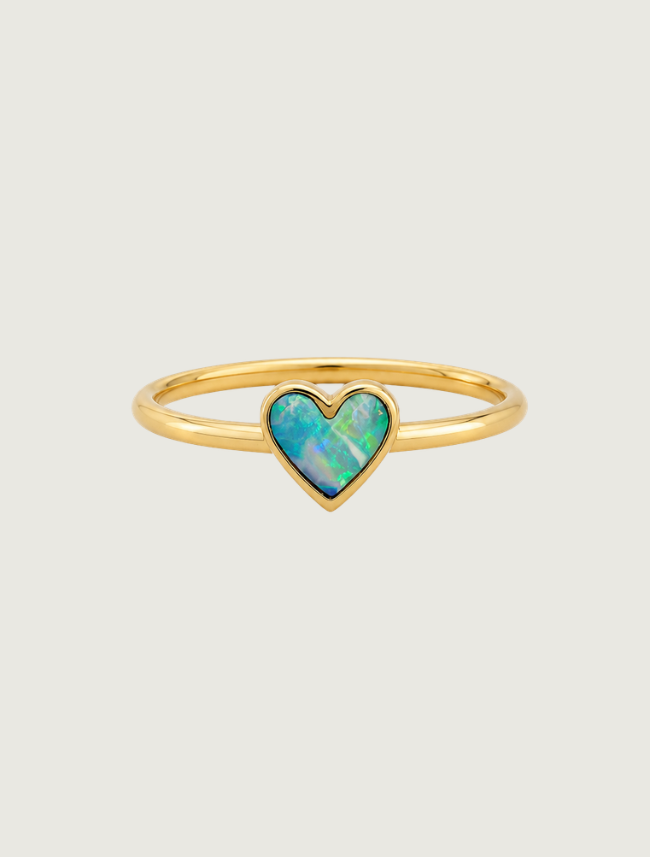 14K Yellow Gold Opal Heart Ring