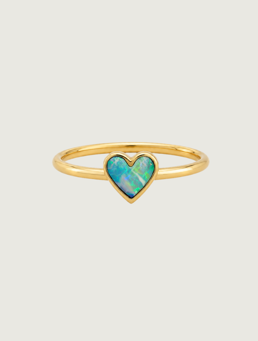 14K Yellow Gold Opal Heart Ring