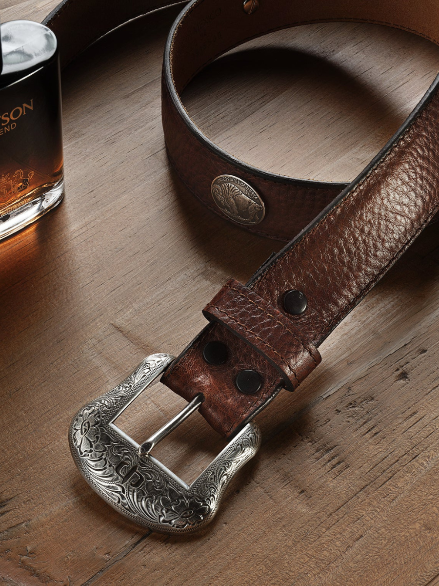 Stetson Men's Hazelnut "Bison Nickel" Leather Belt