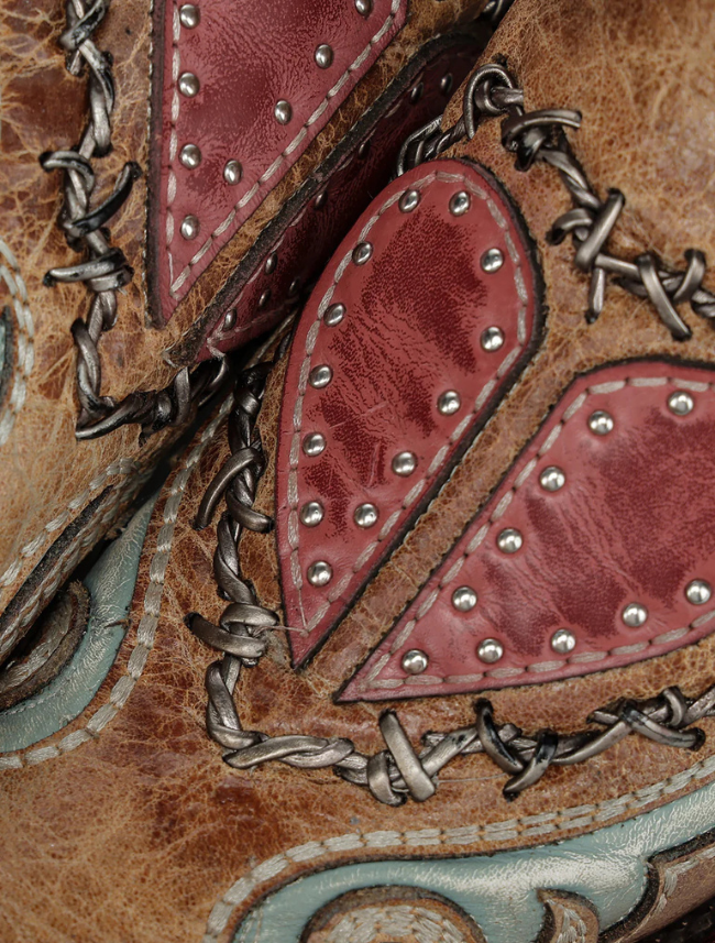 Corral Heart Inlay, Studs, & Woven Barbed Wire Cowgirl Boots