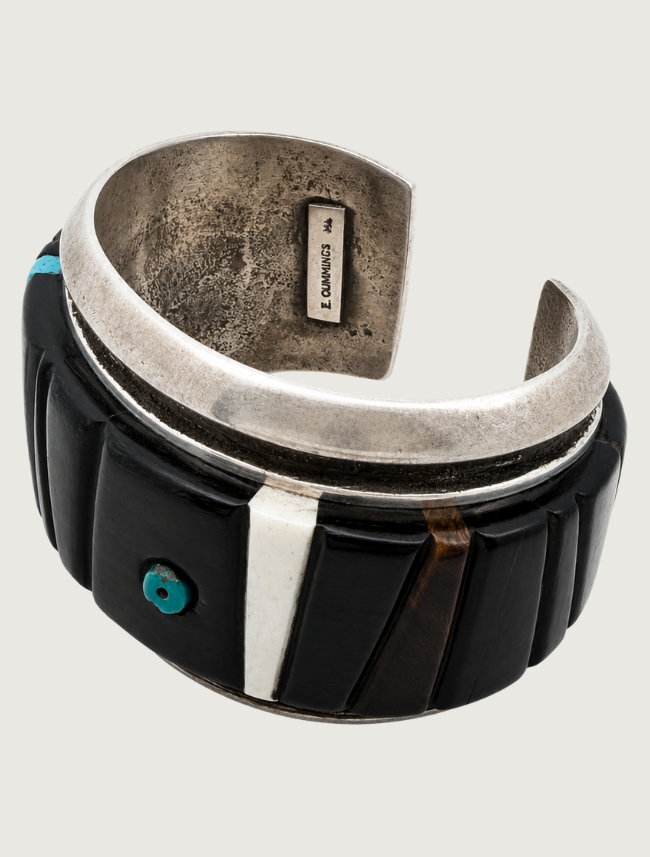 Edison Cummings Sterling Silver Multicolor Inlay Cuff Bracelet