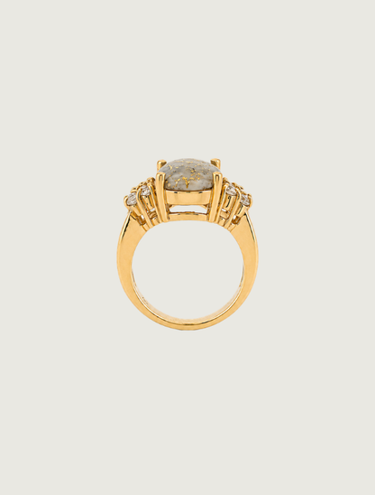 14K Yellow Gold Gold Quartz & Diamond Solitaire Ring