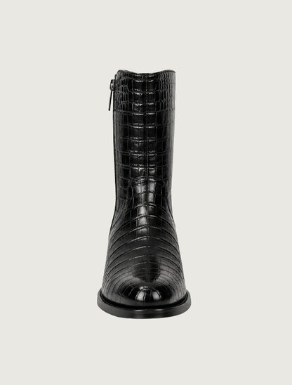 Cuadra Caiman Round Toe Zipper Cowboy Dress Boots in Black