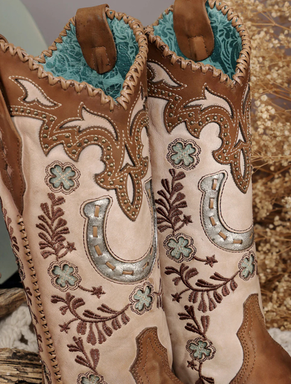 Corral Honey Embroidery & Studs Handwoven Cowgirl Boots with Horseshoes