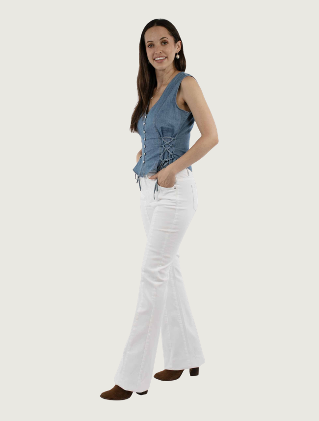 Scully Women's White Paneled Bell Bottom Jeans