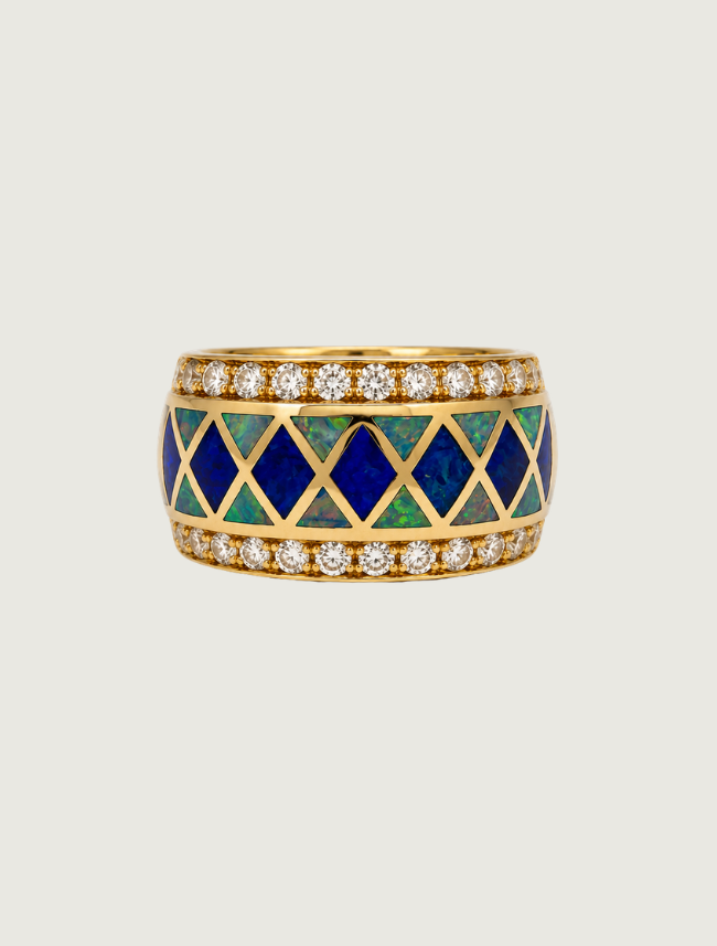 14K Yellow Gold Opal Inlay & Diamond Ring