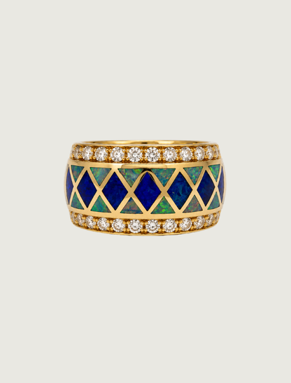 14K Yellow Gold Opal Inlay & Diamond Ring