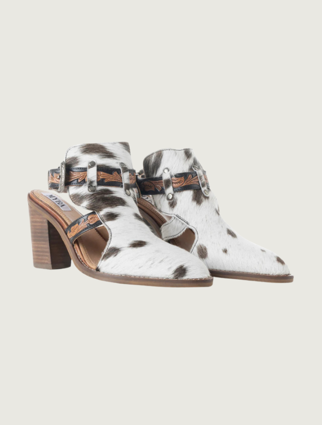 Myra Beth Jane Booties In White And Black Hide