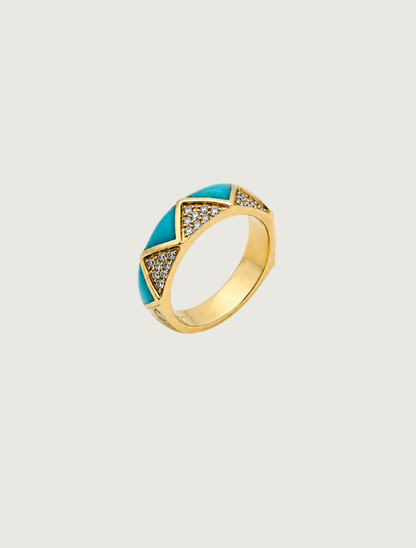 14K Yellow Gold Sleeping Beauty Turquoise & Diamond Ring
