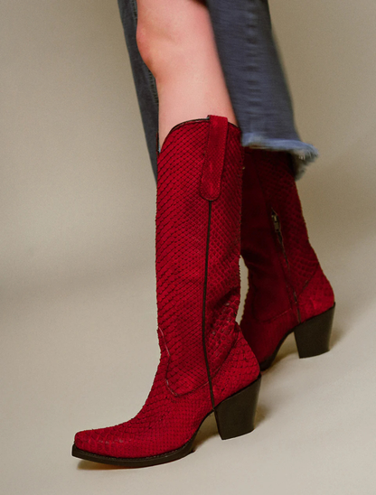 Corral Genuine Red Full Python Snip Toe Tall Top Cowgirl Boots
