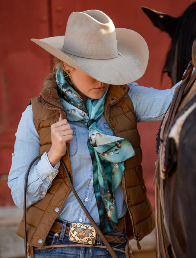 Fringe Scarves "Kingman Turquoise" Silk Scarf