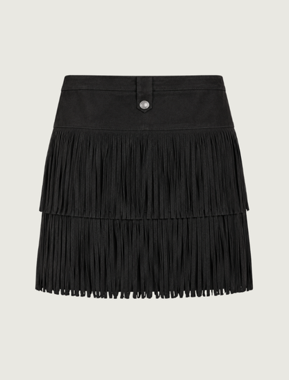 Rock & Roll Denim Fringe Microsuede Skirt