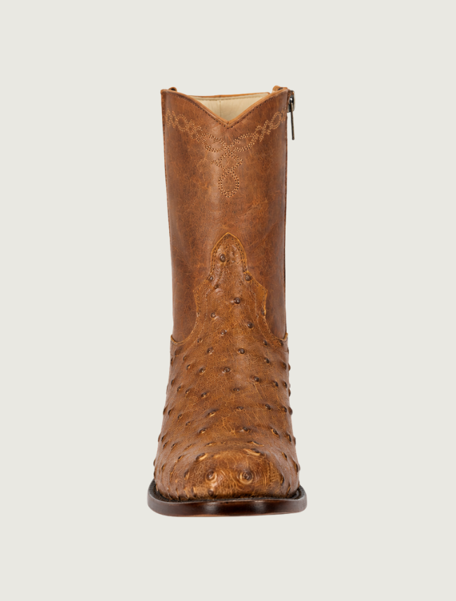 Horse Power Full Quill Ostrich Zip Cowboy Boots in Antique Saddle