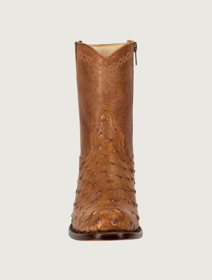 Horse Power Full Quill Ostrich Zip Cowboy Boots in Antique Saddle