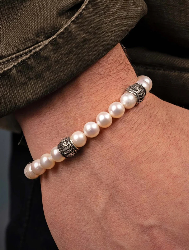 William Henry 'Full Moon' Beaded Bracelet with Sterling Silver and White Pearl