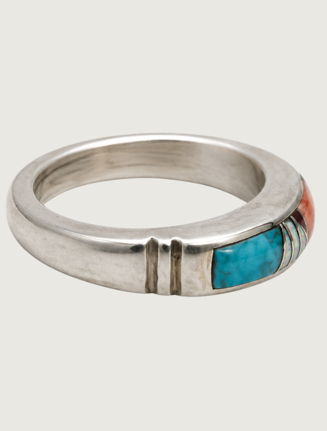 Sterling Silver Multi Inlay Ring
