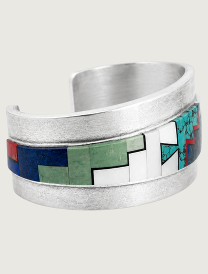 Francis Sterling Silver Multicolor Inlay Cuff Bracelet