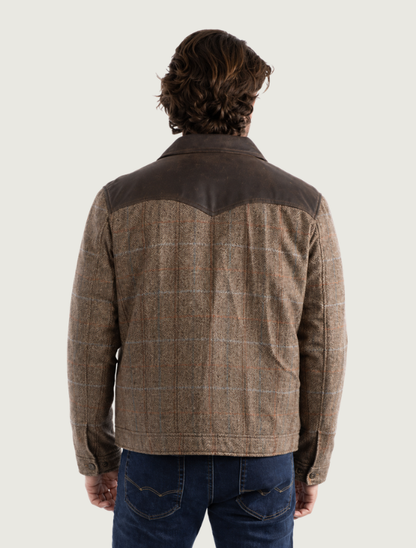 Men's Leather & Herringbone Zip Jacket