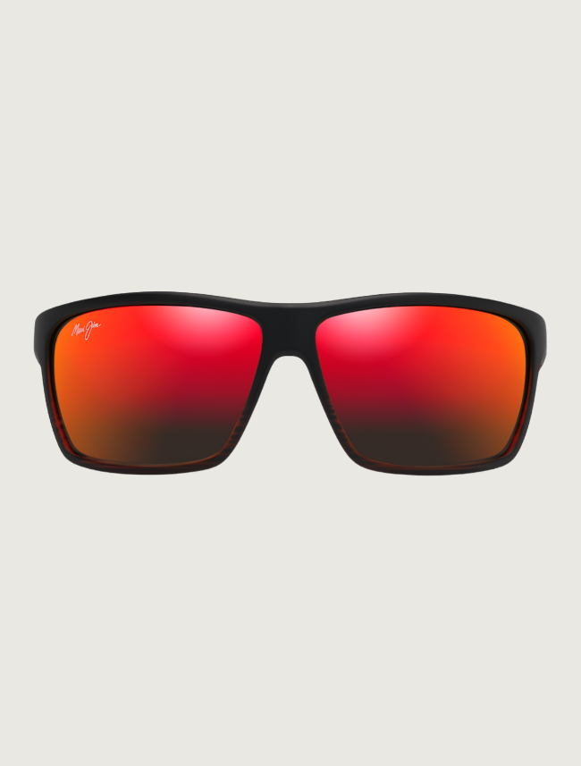 Maui Jim Alenuihaha wrap sunglasses in Burgundy Stripe / Hawaii Lava — front view