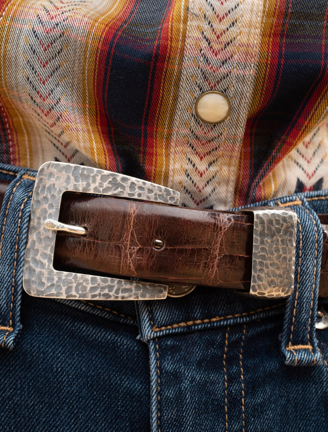 Clint Orms Cochran 1400 Sterling Hand Hammered Dress Buckle Set