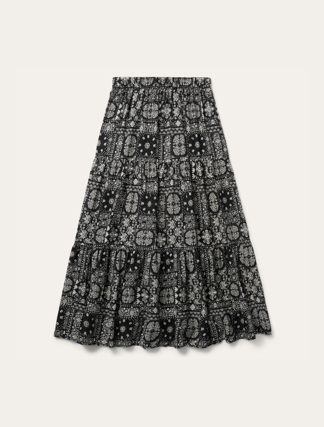 Stetson Women's Black Bandana Print 3-Tiered Skirt