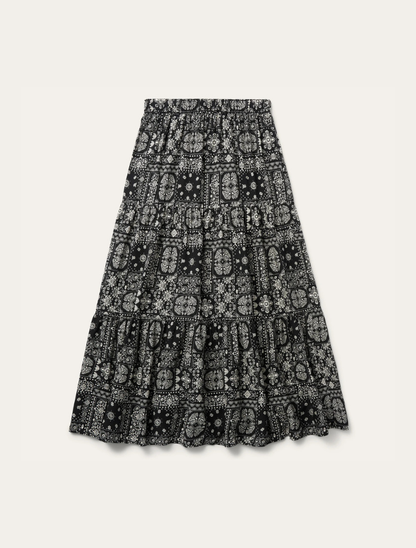 Stetson Women's Black Bandana Print 3-Tiered Skirt