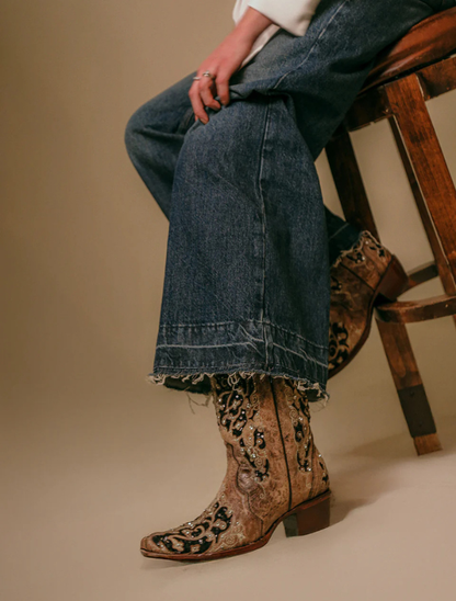 Corral Women's Brown Cowboy Boots with Black Glitter Inlay & Crystals