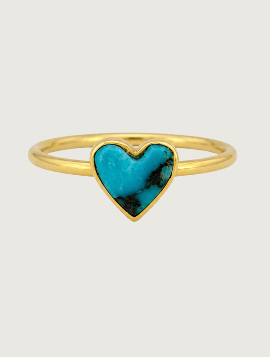14K Yellow Gold Kingman Turquoise Heart Ring