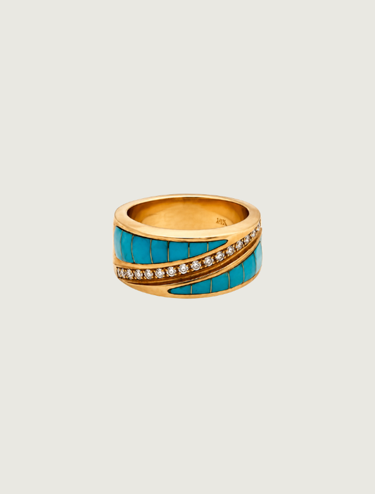 14K Yellow Gold Turquoise & Diamond Ring