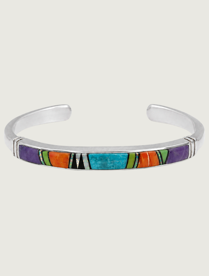 Sterling Silver Multi Inlay Cuff Bracelet