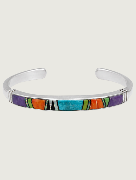 Sterling Silver Multi Inlay Cuff Bracelet