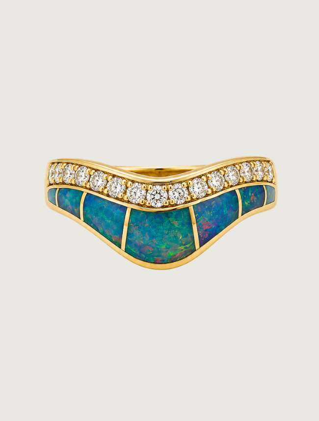 14K Yellow Gold Opal Inlay & Diamond Ring