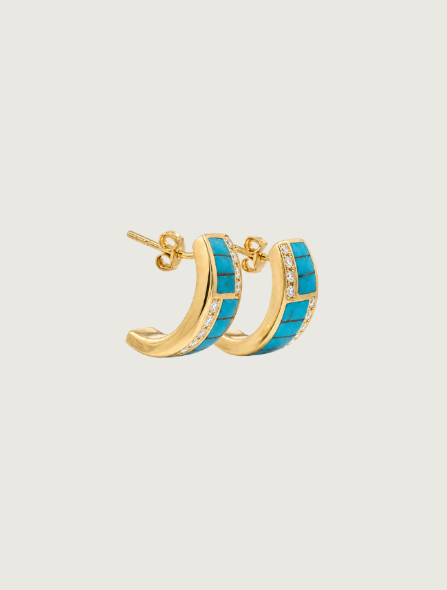 14K Yellow Gold Turquoise & Diamond Earrings