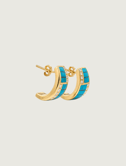 14K Yellow Gold Turquoise & Diamond Earrings
