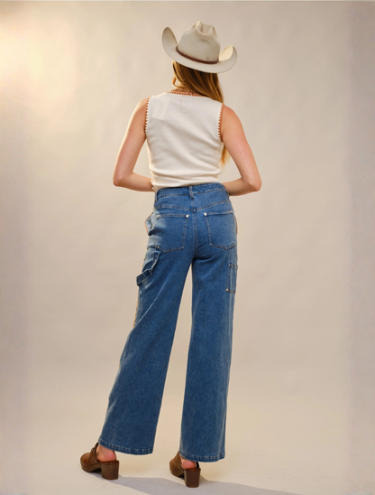 Blue B Round Neck Embroidery Stitched Tank