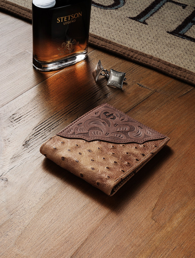 Stetson Tooled Embossed Ostrich Bi-Fold Wallet