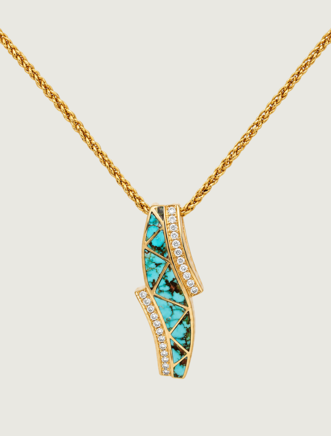 14K Yellow Gold Turquoise & Diamond Pendant