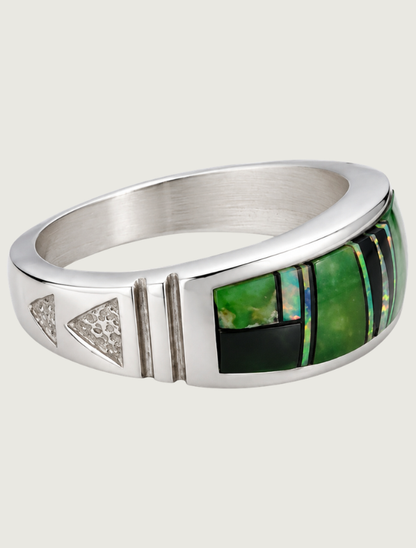 Sterling Silver Multi Inlay Ring