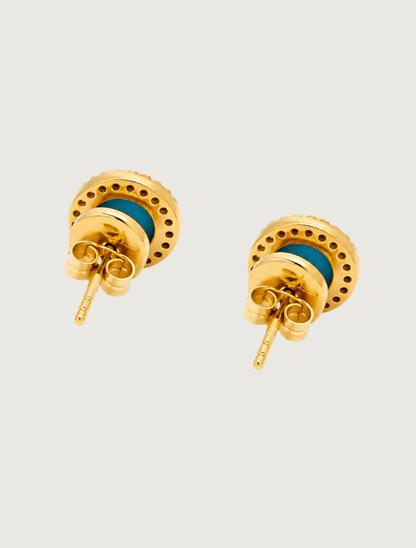 14K Yellow Gold Turquoise & Diamond Halo Studs