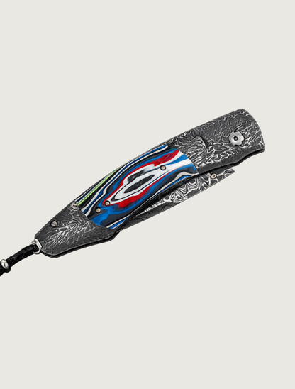 William Henry Folding Knife with Hand-Forged Damascus Steel and Fordite