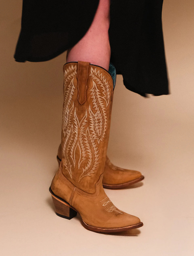 Corral Golden Embroidery Tan Snip Toe Cowgirl Boots