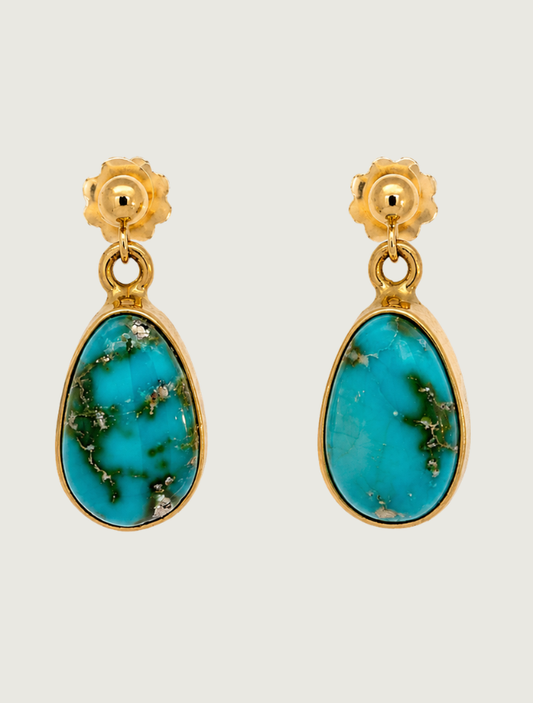 14K Yellow Gold Turquoise Earrings